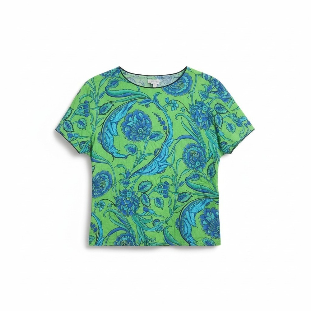 Breckenridge Petites Green Blue Floral Paisley Short Sleeve Top Size 10P